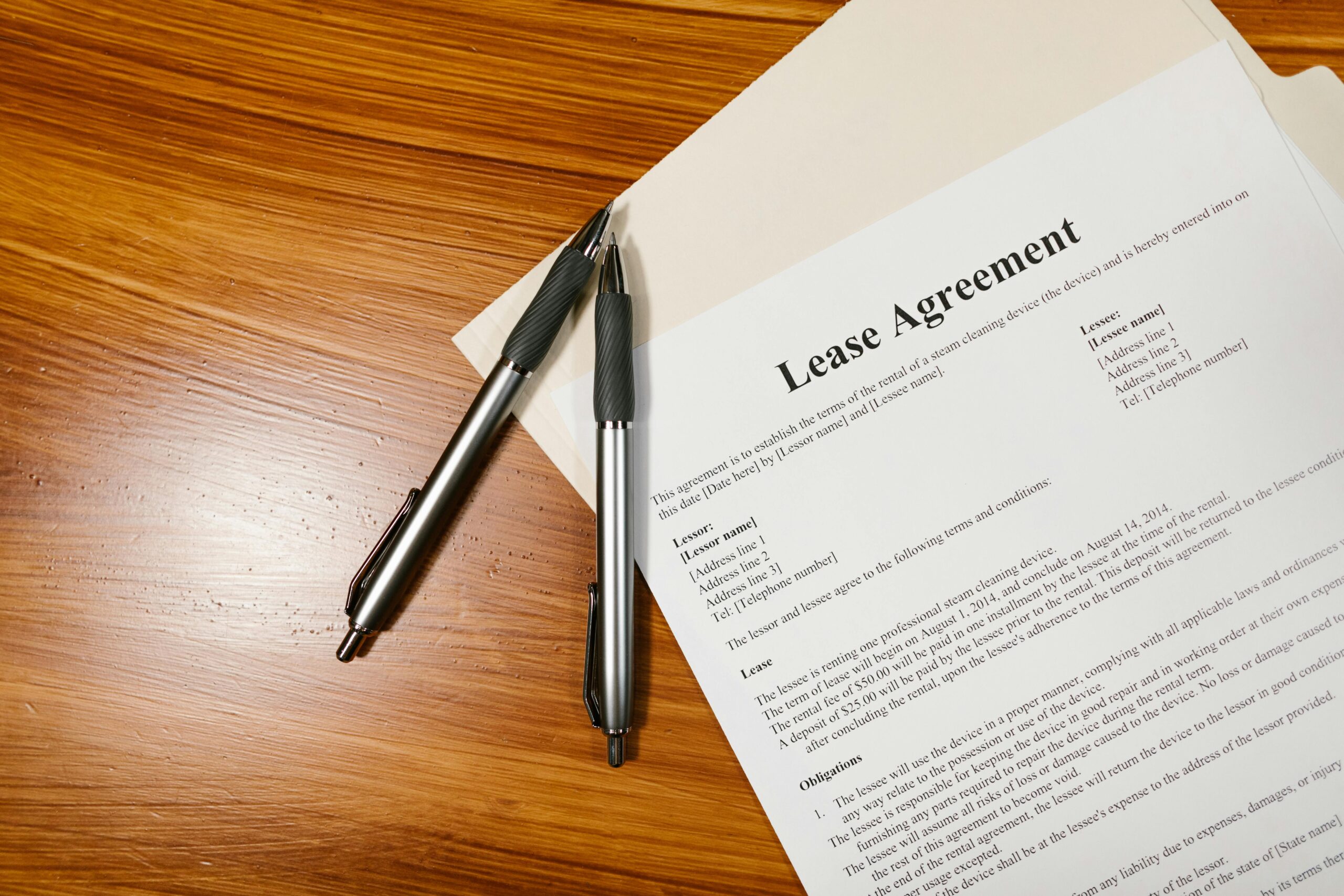 Lease agreement with pens.
