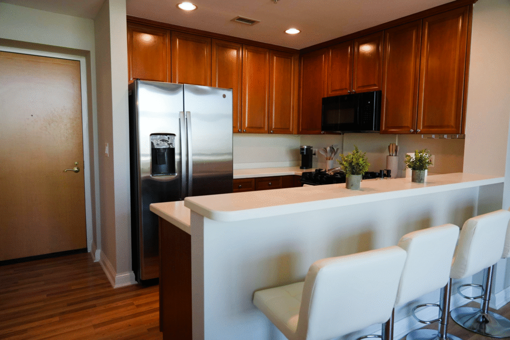 Kitchen of a monthly rental.